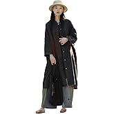 FioraMosaic Women's Vintage Distressed Denim Trench Coat Oversized Long Jean Jacket Boho Streetwear Style
