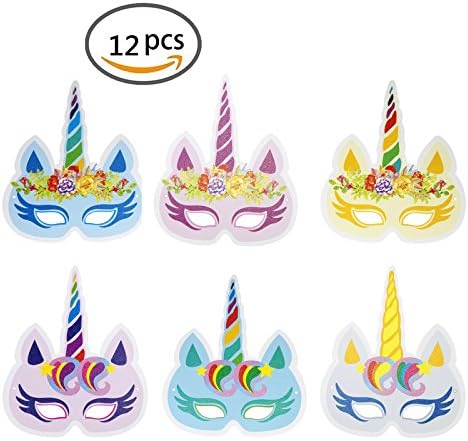 Rainbow Unicorn Paper Masks, 12 PCS Birthday Supplies Unicorn Party Favors for Kids and Adults