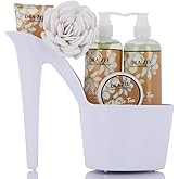 Valentine’s Day Gifts for Women – 8 Pc Spa Gift Baskets for Women, White Tea Scented Heel Shoe Spa Basket, Luxury Bath and Body Set, Elegant Self Care Gift by Draizee