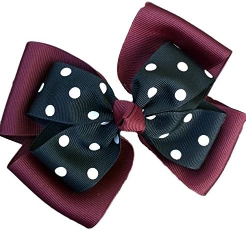 Victory Bows Polka Dot Double Quad Grosgrain Hair Bow- The Siena Marie Maroon and Black- Made in the USA French Clip