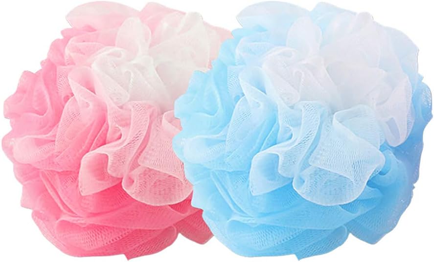 Omenluck 2Pcs Bath Loofahs Body Sponges Mesh Pouf Shower Balls Back Scrubber