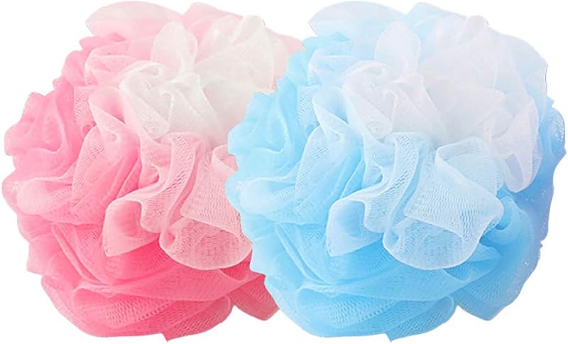 Omenluck 2Pcs Bath Loofahs Body Sponges Mesh Pouf Shower Balls Back Scrubber