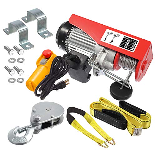 Partsam 880 lbs Lift Electric Hoist Crane Remote Control Power System, Zinc-Plated Steel Wire Overhead Crane Garage Ceiling Pulley Winch w/Straps (w/Emergency Stop Switch) - Image 4