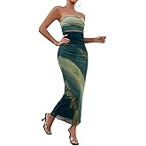LIGHT DOT Women's Summer Maxi Dress Tie Dye Strapless Tube Bodycon Side Slit Mesh Layered