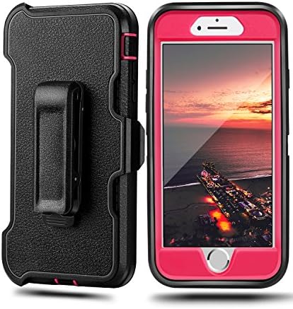 iPhone 8 Plus Case, iPhone 7 Plus Case, iPhone 6s Plus Case, XMON Heavy Duty Defender Protective Case with Belt Clip and Kickstand Case Cover for 5.5 inches iPhone 8 Plus/iPhone 7 Plus(black and rose)