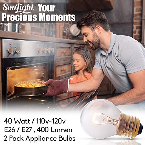Oven Light Bulbs - 40 Watt Appliance Replacement Bulbs for Oven, Stove, Refrigerator, Microwave. Incandescent - High Temp G45 E26/E27 Socket. Medium Brass Lead-Free Base - 400 Lumens - Clear. 2 Pack - Thumbnail 3