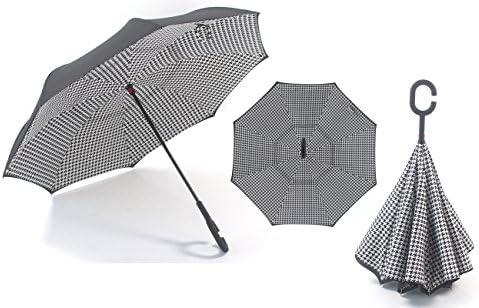 Inverted Double Layer Windproof UV Protection Reverse folding Umbrellas (Black White Hypnotise)