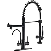 Fapully Commercial Kitchen Faucet with Pull Down Sprayer and Water Filter, Matte Black 3 in 1 Kitchen Faucets with Drinking Water Faucet