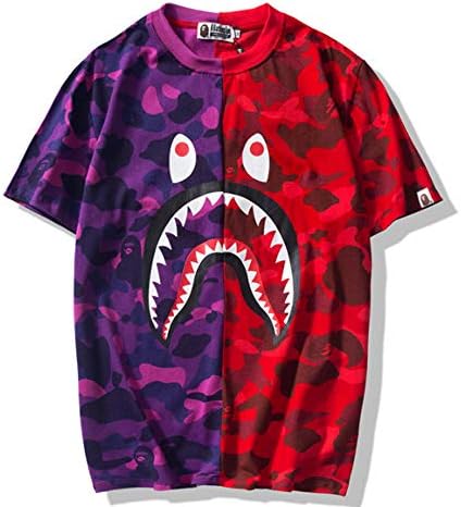 Fashion Summer Bape Pattern Print Cotton Casual T Shirt Cotton Shark Head Print Short Sleeve Shirt