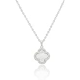 MINARIA Clover 14K Gold Plated 925 Sterling Silver Pendant Necklace for Women, Four Leaf Clover Mother of Pearl Necklace, Elegant Jewelry Gift for Women