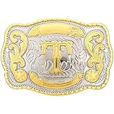 Western Belt Buckle Initial Letters ABCDMRJ to Z Cowboy Belt Buckle, Rodeo Buckles for Men & Women Fits Up to 2 Inch Belts