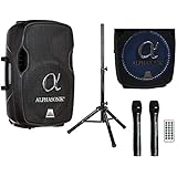 Alphasonik 12" Portable Rechargeable Battery Powered 1200W PRO DJ Amplified Loud Speaker with 2 Wireless Microphones Echo Bluetooth USB SD Card AUX MP3 FM Radio PA System LED Ring Karaoke Tripod Stand