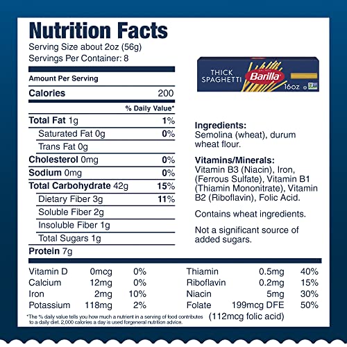 BARILLA THICK SPAGHETTI PASTA, 16 OZ. BOX – NON-GMO, MADE WITH DURUM WHEAT SEMOLINA – KOSHER CERTIFIED