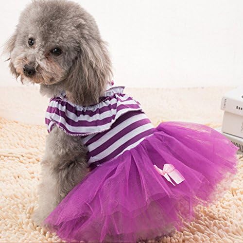 Quno Gauze Tutu Princess Dress Skirt Pet Dog Cat Clothes Purple Stripes S
