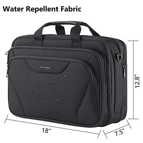 KROSER Laptop Bag Premium Computer Briefcase Fits Up to 17.3 Inch Laptop Expandable Water-Repellent Shoulder Messenger Bag for Travel/Business/Men/Women-Black