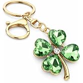 VEOWOO Four-Leaf Clover Keychain-Plant Keychains Bag Charms for Woman Green Crystal Heart Decoration and Gold Lucky Charm ，Lucky Key Chains Sparkling Gifts for Women and Girls