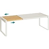 SONGMICS HOME Spice Rack, Expandable Cupboard Shelf Orgnizer, Kitchen Counter Shelf, Bamboo and Metal, Space-Saving Shelving, Stackable, Light Bamboo and Cream White UKCS052W01