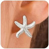 VRIUA Starfish Earrings for Women - 14K Gold/Silver Plated Dainty Starfish Seashell Earrings Hypoallergenic Summer Beach Ocean Inspired Jewelry