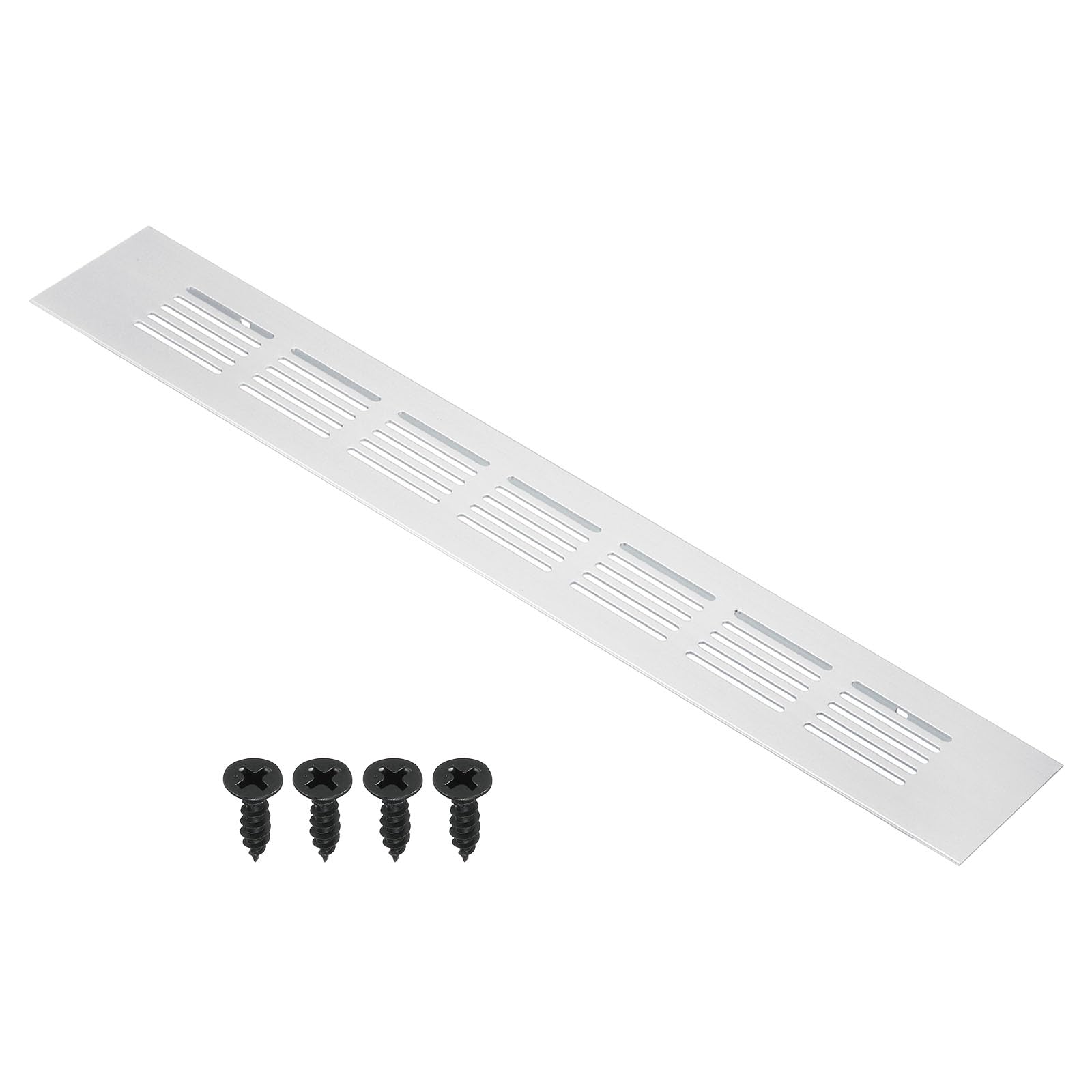 PATIKIL 12 x 2 Inch Door Air Vent Cover, Aluminum Grille Ventilation Cover Louvered with Mounting Screws for Cabinet Wardrobe Door, Silver Tone