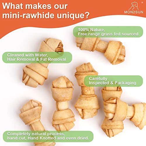 MON2SUN Dog Rawhide Knot Bones Small Rawhide Bones Mini Dog Chews Chicken Flavour 2.5 Inch 60