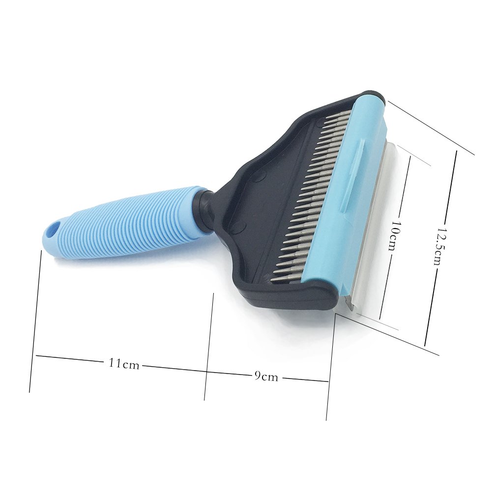 Pet Brush Grooming Slicker Brush & Deshedding Tool by Sunny Holiday Paws 2 in 1 - Small, Medium & Large Dogs, Cats & Horses, With Short to Long Hair - Life Guarantee - Light Blue - Size L (10cm)