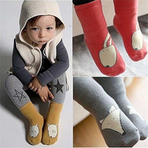 Pack of 3 Warm Animal Non-Skid Slip(Fox+Dog+Rabbit)Toddler Socks Cotton Unisex Baby Kids Socks-Fox,Dog,Rabbit M(2-4 Y)