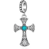 Daixiya Turquoise Cross Charms 925 Sterling Silver Cross Charms for Bracelets Turquoise Jewelry Gifts for Women Mom