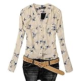 YANG-YI Clearance Women's Fashion Elegant Bird Print Blouse Long Sleeve Casual Slim Shirts