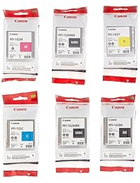 Canon PFI-102 130 ml tanque de tinta para Canon iPF510 iPF610 680 685 710 720 780 785, Conjunto completo de 6   2 x Matte Black Ink Tank   Black Ink Tank   Cyan Ink Tank   Magenta   Tanque de tinta Amarillo Ink Tank
