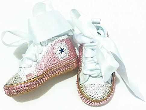 Pink and gold baby girl converse shoes, pink and gold baby shoes, Baby girl converse soft sole shoes, Baby crib shoes, Swarovski baby converse, Bling baby shoes, Baby bling converse
