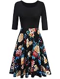 Meaneor Women's 3/4 Sleeve Vintage Patchwork A-line Floral Cocktail Party Dress