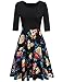 Meaneor Women's 3/4 Sleeve Vintage Patchwork A-line Floral Cocktail Party Dress