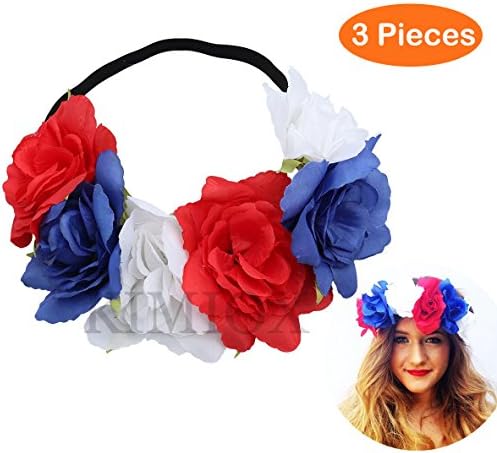 4th of July Headband, Pack of 3, Floral Flowers Crown Elastic Headwear Head Wrap