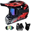 Motorhelm Rood, Kinderen Crosshelm Kinderen Motorhelm Motorhelm Kind, Motorhelm Motocross Helmen Motorcrosshelm Cross…
