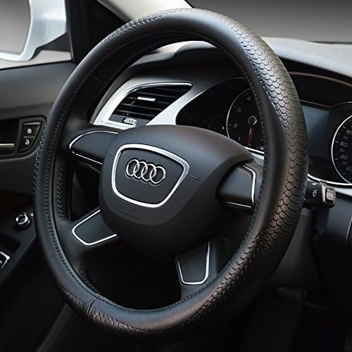 YOPRIA Premium Vehicle Steering Wheel Cover Quality Comfy Car Steering Wheel Protector Universal Diameter 38cm(15") - Genuine Leather