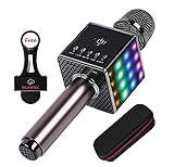 Wireless Karaoke Microphone H8 2.0 with Smartphone Holder and LED Light - Built in Bluetooth Speakers, Portable Handheld Phone Karaoke Mic Machine for Home KTV (Dark Gray)
