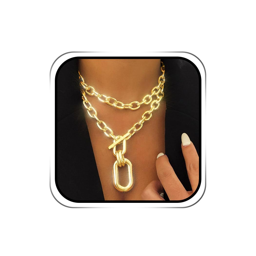 Photo 1 of Jovono Chunky Choker Necklaces Layered Necklace Chain Punk Thick Necklace Accessories for Women (Set A)