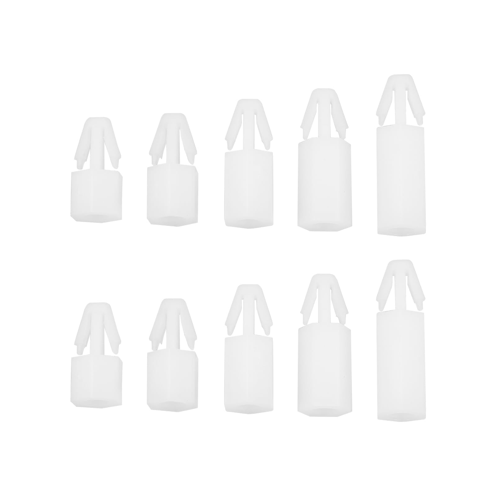 The Lord of the Tools 100pcs M3 Push in Fixed Support PCB Board Nylon Standoff M3 Hex Nylon Standoff Spacer for 1.0-2.0mm Thick PCB Board 4mm Hole, Length 5mm 6mm 8mm 10mm 12mm
