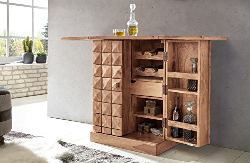Wohnling Hausbar Lucca Massivholz Akazie Weinbar ausklappbar Vitrine Landhausstil Barschrank Aufbewahrung Flaschen und… – Bild 3