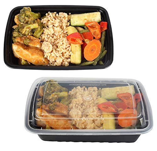 50-Pack Meal Prep Plastic Microwavable Food Containers meal prepping & Lids."{32 OZ.}" Black Rectangular Reusable Storage Lunch Boxes -BPA-free Food Grade- Freezer Dishwasher Safe -"PREMIUM QUALITY"