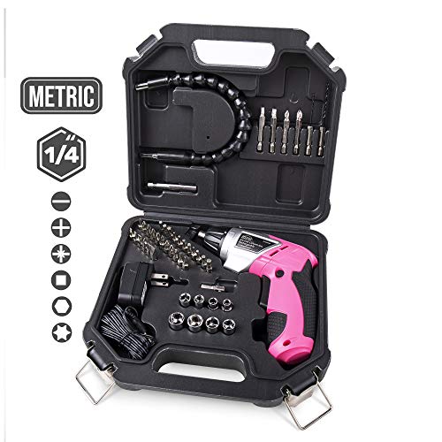Apollo Tools DT4944P 3.6 volt Lithium-Ion Rechargeable Screwdriver with 45 pc Accessory Set Pink