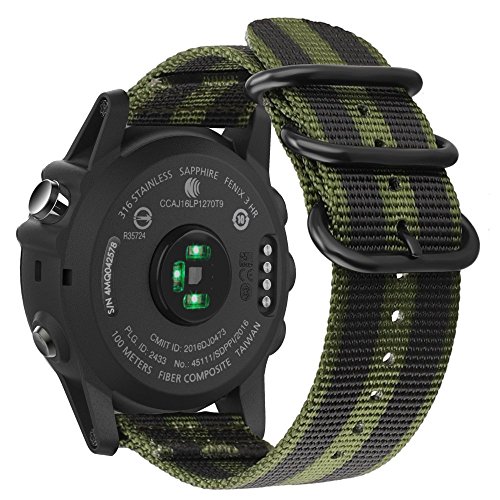 Fintie Band for Garmin Fenix 5X Plus/Fenix 3 HR Watch, 26mm Premium Woven Nylon Bands Adjustable Replacement Strap for Fenix 5X/5X Plus/3/3 HR Smartwatch - Black/Olive