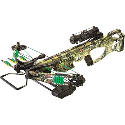 New PSE Fang 350 XT Mossy Country Crossbow | Pre-installed 4X32?MR?Scope & Five?Bolt?Quiver | Includes Three?20??Carbon?Bolts?with?100gr?Bullet?Points Cocking Rope & Rail Lube