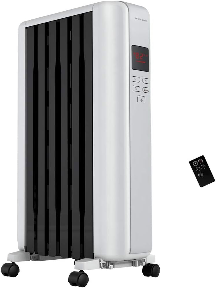 PELONIS Space Heater in Steel Cover, Portable Oil Heater with Thermostat, 24Hr Auto On/Off Timer, Remote, Oil Filled Radiator Full Room Heater with Tip Over & Overheat Protection for Indoor Use