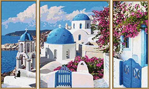Schipper 609260783 Malen nach Zahlen - Santorin - Bilder malen für Erwachsene, inklusive Pinsel und Acrylfarben, Triptychon, 50 x 80 cm – Bild 4