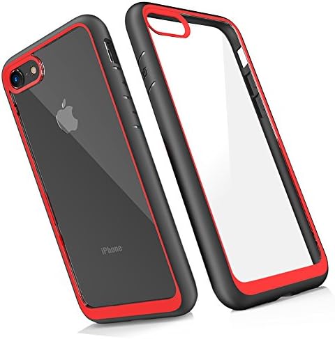 iPhone 7 Case Silicone, iPhone 8 Case Clear, Slynmax iPhone 8 Phone Case Red Flexible TPU Silicone Bumper Edge + Transparent PC Back Crystal Clear Gel Anti-Drop Shockproof Protective case for Girl