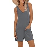 Nfsion Womens Summer V Neck Sleeveless Tank Top Romper Loose Fit Jumpsuit Trendy One Piece Jumps with Pockets