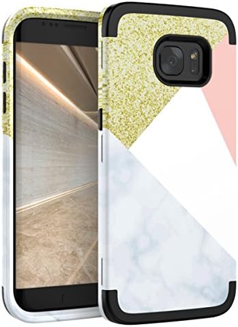 Ulsaar Samsung Galaxy S7 Edge Case Smooth Marble Plastic Cover and Soft Black Silicone Cover Slim Fit Three Layer Shockproof Protective Case