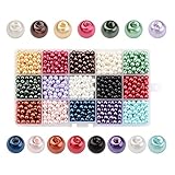 Pandahall 1 Box(1275pcs,85pcs/color) 15 Color Dyed Round Glass Pearl Beads Assortment Lot for Jewelry Making, 6mm, Hole: 1mm