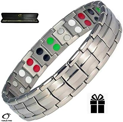 Torus Pro SILVER DOUBLE STRENGTH TITANIUM MAGNETIC BRACELET FOR MEN + PLUS Velvet Gift Box